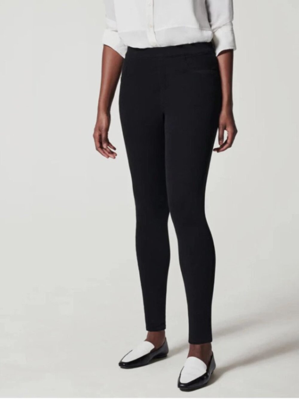 SPANX MEDIUM Ankle Leggings Black Pull On Stretch Denim Look 20018R